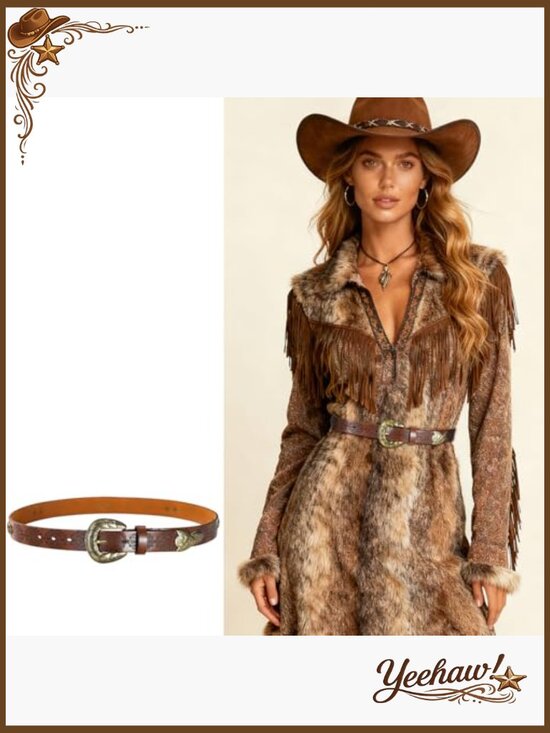 Western Cowgirl Belt – Faux Leather Vintage Buckle Belt for Jeans main image 6